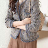 Elegant-Inspired Round Neck Fringe Decor Jacket with Lining - liwisi
