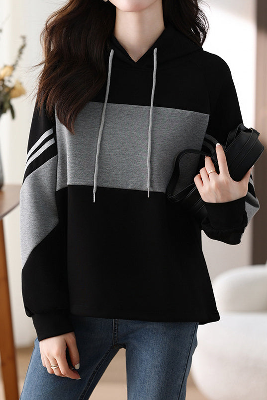 Striped color-blocked hooded sweatshirt - liwisi