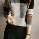 Two-tone plaid knitwear - liwisi