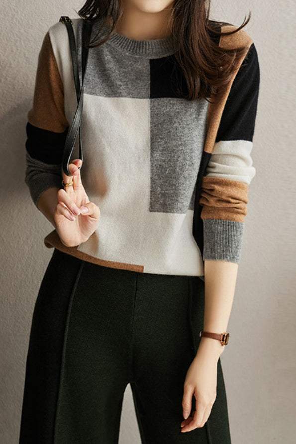 Two-tone plaid knitwear - liwisi