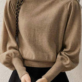 Versatile Solid Turtleneck Knit Top - liwisi