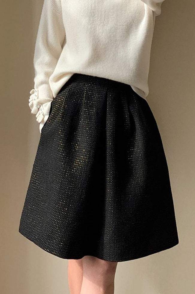 French Vintage High-Waisted Slimming Black Midi Skirt - liwisi