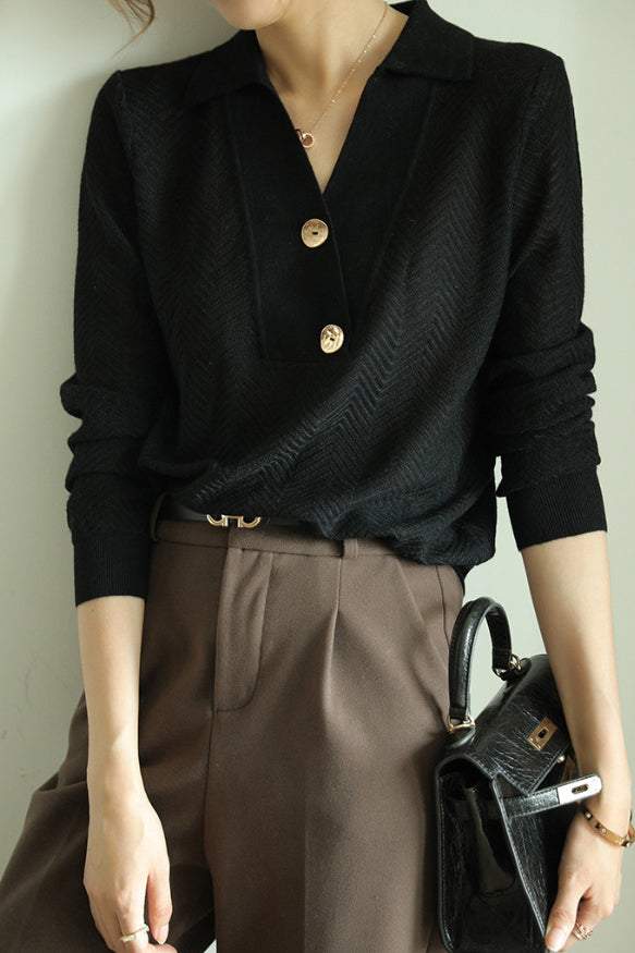 Casual Skipper Collar Button Decor Knit - 2 Colors Available - liwisi