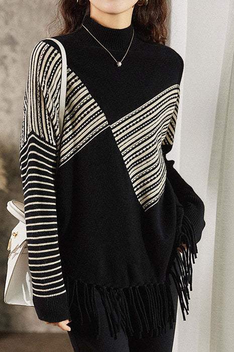 Casual Mock Neck Fringe Knitwear in 2 Colors - liwisi