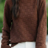 Half turtleneck solid-color sweater with square decorations - liwisi