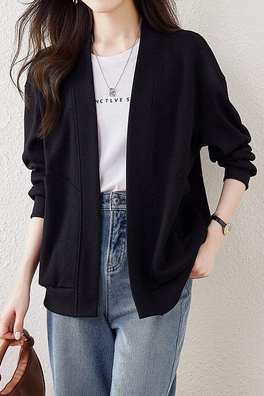 Boyfriend Style Loose V-Neck Cardigan Sweatshirt - liwisi