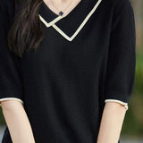 Asymmetrical Chelsea Collar Short Sleeve Knit - 3 Colors Available - liwisi