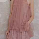 Halter Neck Tulle Contrast Ombre Long Dress with Lining - 3 Colors Available - liwisi