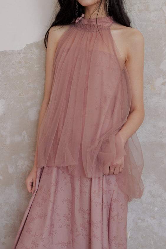 Halter Neck Tulle Contrast Ombre Long Dress with Lining - 3 Colors Available - liwisi