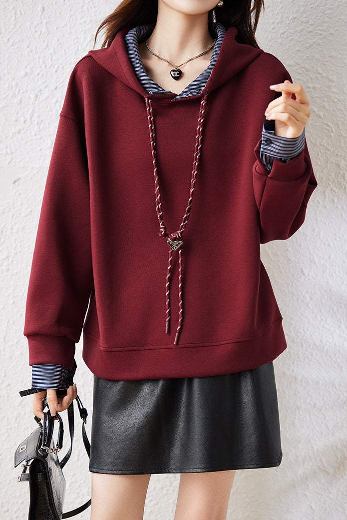 Hooded drawstring long-sleeved sweatshirt - liwisi