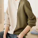 Bi-Color Button Decor Asymmetrical Sweatshirt - liwisi