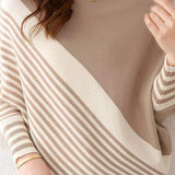 Round Neck Drop Shoulder Striped Contrast Knit - 5 Colors Available - liwisi