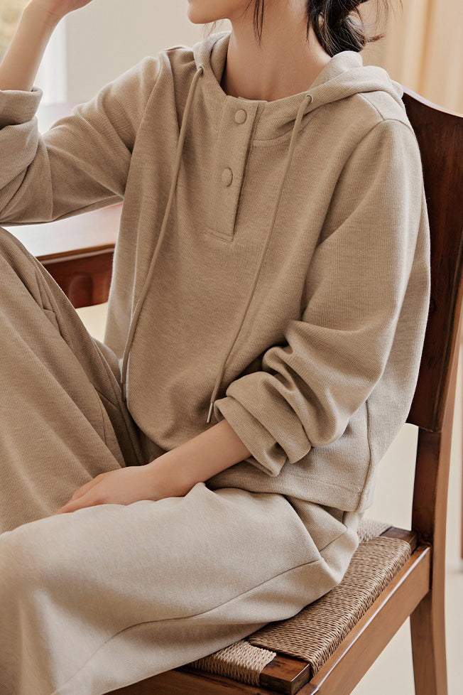 Two-Piece Set: Hooded Simple Parker with Slit Opening + Side Pocket Casual Long Wide Pants - liwisi