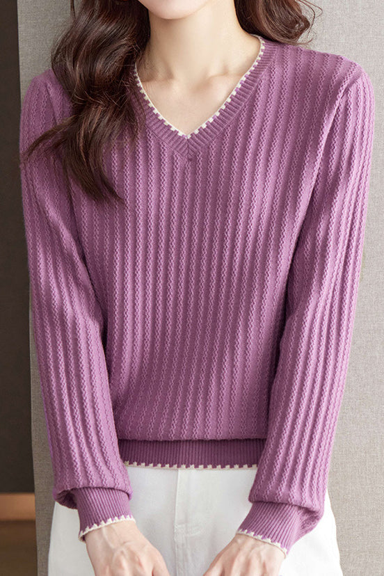 V-neck versatile ribbed knitwear - liwisi
