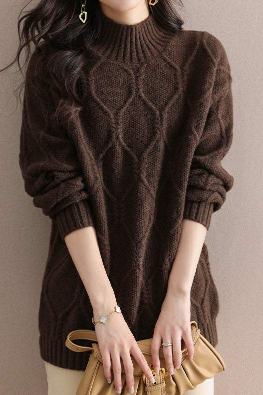 Half turtleneck loose knitted sweater - liwisi