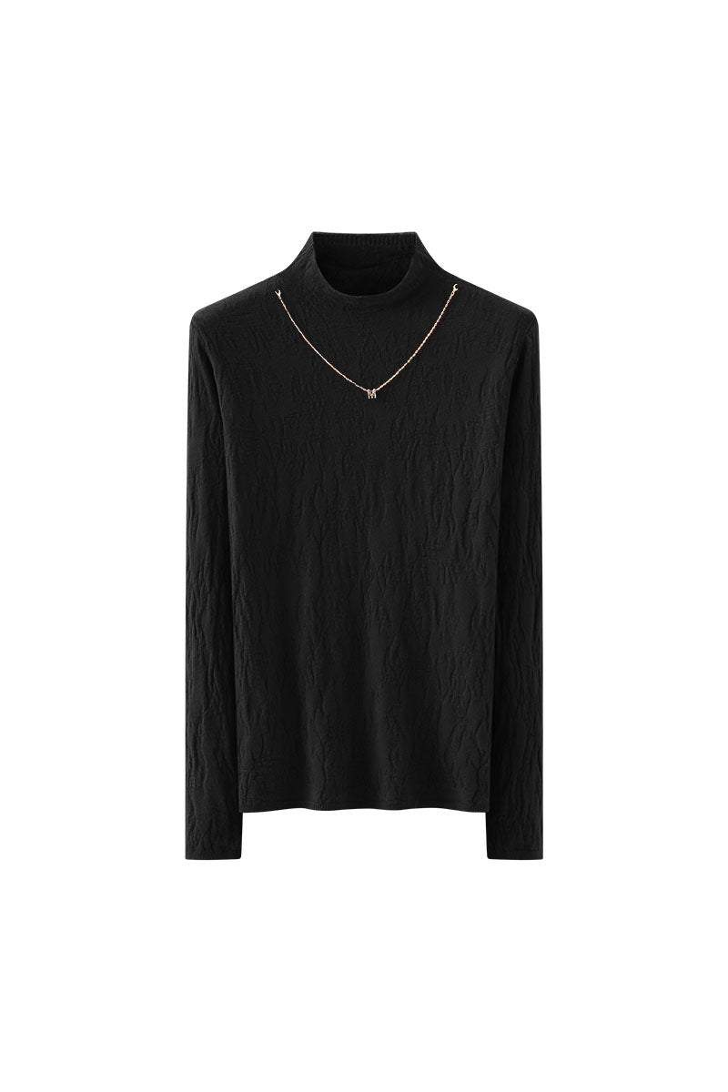 ボトルネックネックレス装飾ニットトップス 4色入 - liwisi