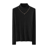 ボトルネックネックレス装飾ニットトップス 4色入 - liwisi
