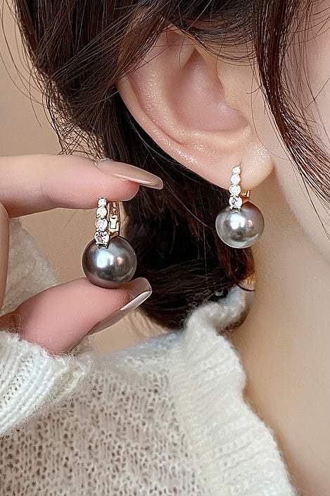 Light luxury copper micro inlaid zircon pearl earrings - liwisi
