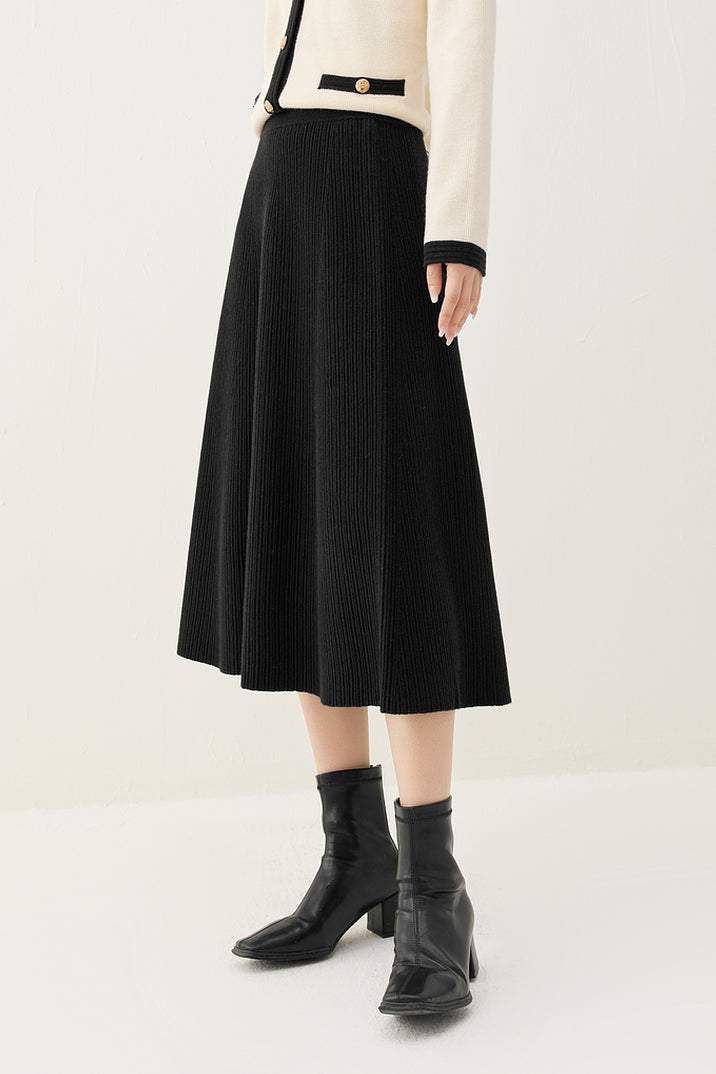 Long Flared Maxi Skirt Thickened Knit Skirt - liwisi