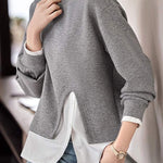 Layered Look Mixed Material Round Neck Sweatshirt - liwisi