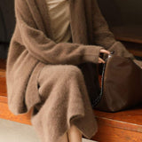 Cashmere-like Knit Cardigan and Knit Skirt Set - liwisi