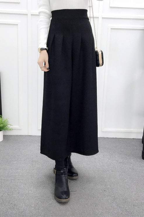 High-Waisted Casual Wool Wide-Leg Trousers - liwisi