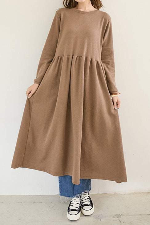 Round Neck Simple Long Maxi Flare Dress - 5 Colors Available - liwisi