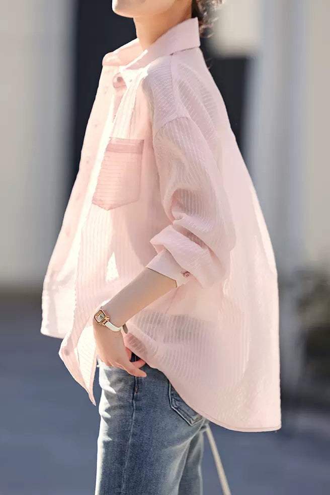 Casual Lightweight Striped Button-Down Shirt - liwisi