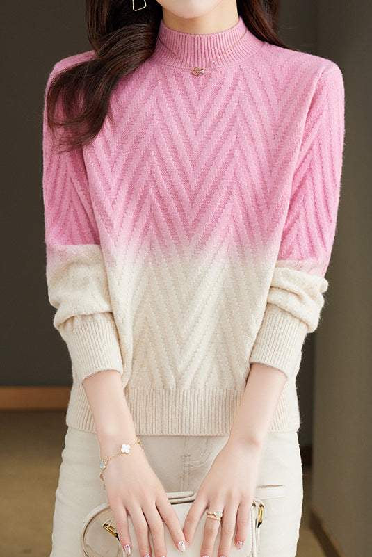 Half-high collar knitted base layer shirt with hidden pattern - liwisi