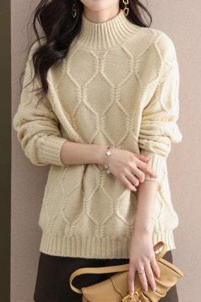 Half turtleneck loose knitted sweater - liwisi