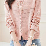 Hollowed-out round-neck knitted shirt - liwisi