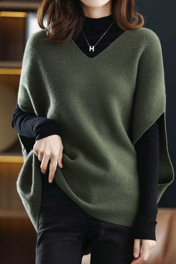 Poncho Style V-Neck Casual Knit Vest - 5 Colors Available - liwisi