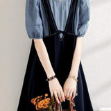 Layered Look Stitch Decor Semi-Flare Dress - 2 Colors Available - liwisi