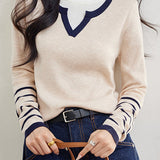 Faux two-piece color-block layered knitted sweater - liwisi