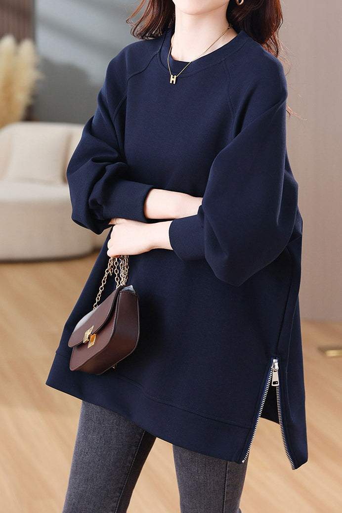Designer Side Zipper Loose Fit Sweatshirt - liwisi