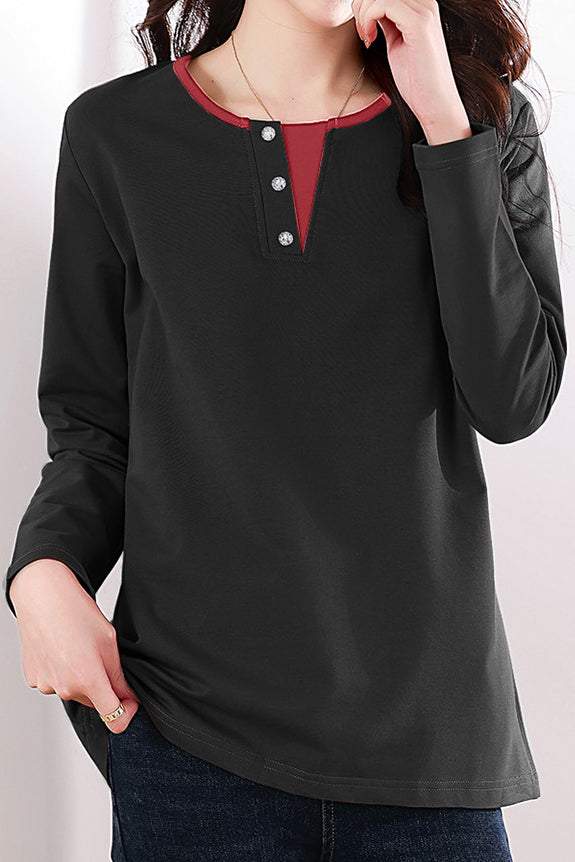 Solid-color long-sleeved T-shirt - liwisi