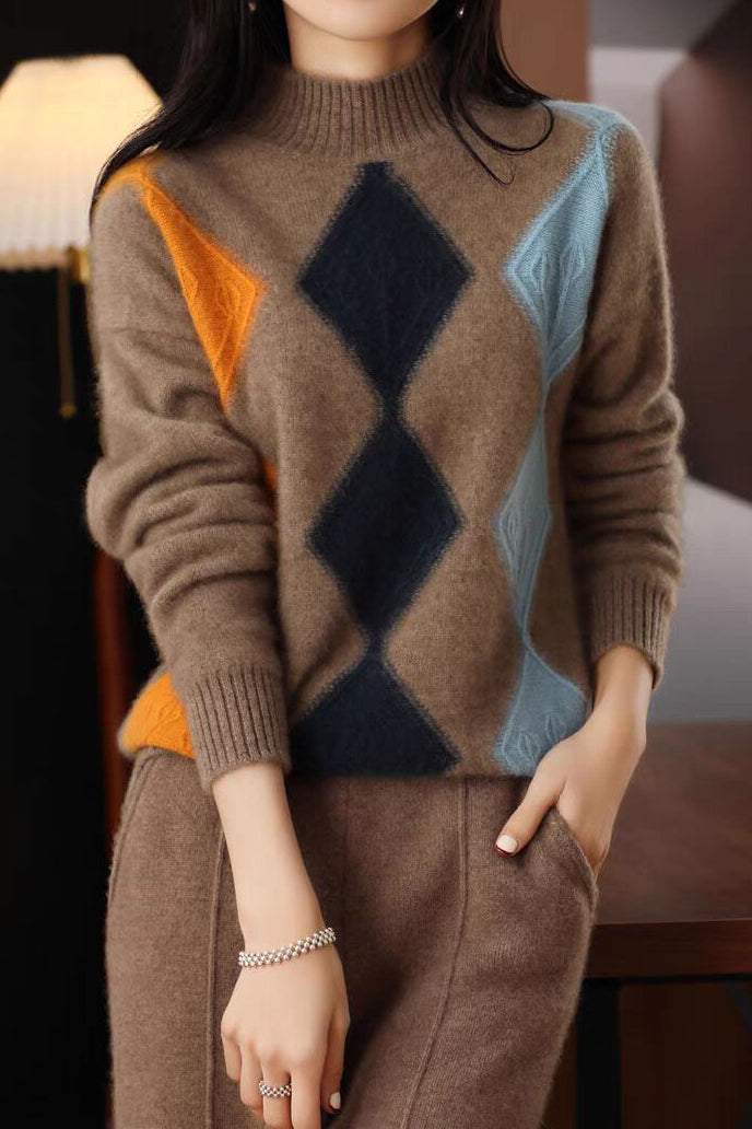 Argyle Color-Block Knit Sweater - liwisi