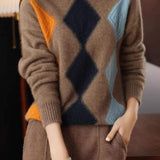Argyle Color-Block Knit Sweater - liwisi