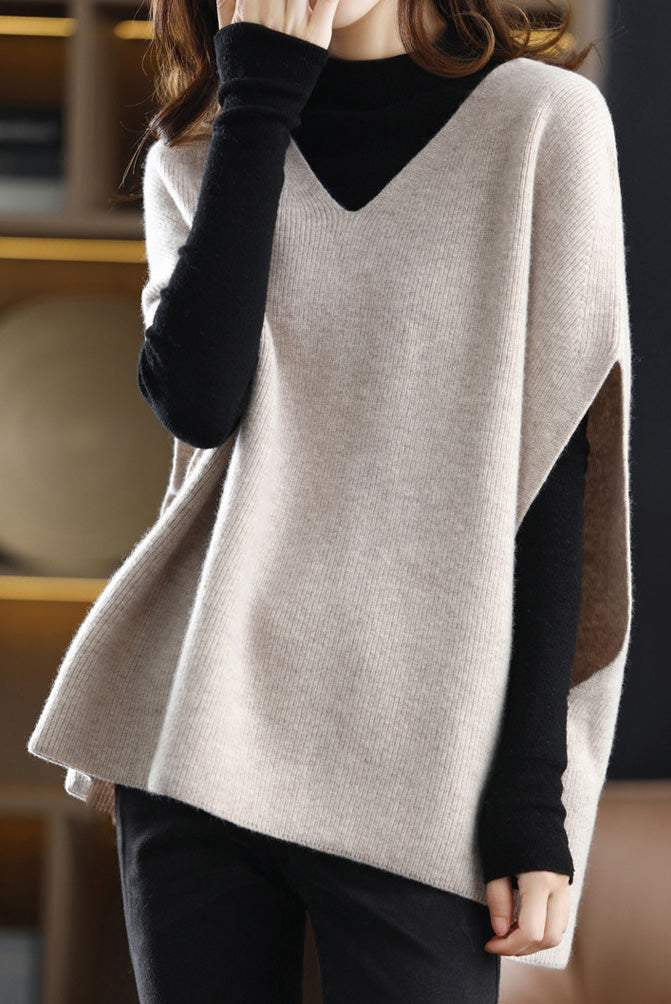 Poncho Style V-Neck Casual Knit Vest - 5 Colors Available - liwisi