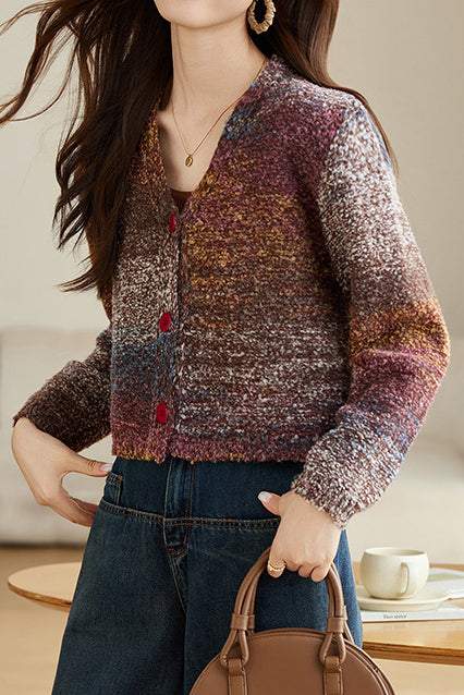 Colorful Faux-Mohair Knit Cardigan - liwisi