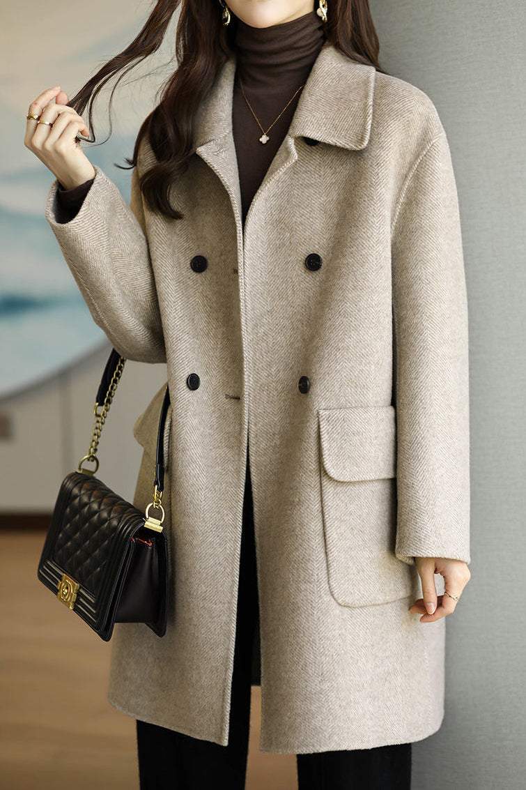 Lapel Melton Coat with Side Pockets - 5 Colors Available, Lined - liwisi