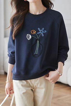 Exquisite Floral Pattern Long Sleeve Layering Hoodie - liwisi