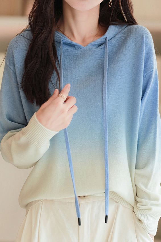 Gradient hooded knitted sweatshirt - liwisi