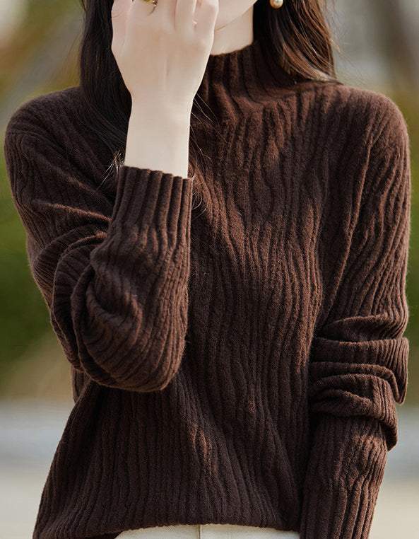 Simple Plain Long Sleeve Round Neck Ruffled Inner Knit - 8 Colors Available - liwisi