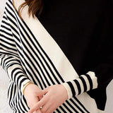 Round Neck Drop Shoulder Striped Contrast Knit - 5 Colors Available - liwisi