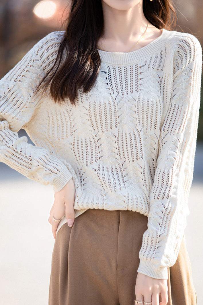 Casual Round Neck Open Knit - 6 Colors Available - liwisi
