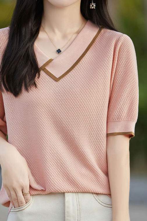 Asymmetrical Chelsea Collar Short Sleeve Knit - 3 Colors Available - liwisi