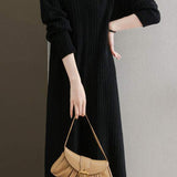 Simple and Comfortable Long Jacquard Knit Dress in 2 Colors - liwisi