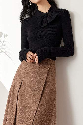 French Slim-Fit Bow Collar Sweater - liwisi