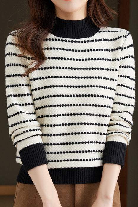 Half Turtleneck Striped Knitted Top - liwisi